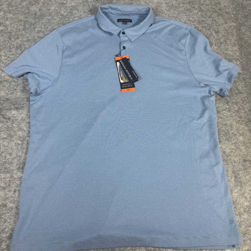 Banana Republic Luxe Touch Polo Mens XXL Light Blue Micro Stripe Cotton Shirt NW